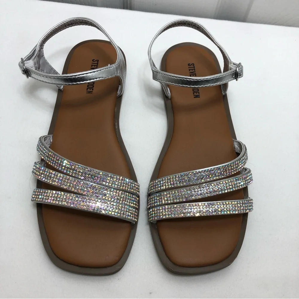 Steve Madden‎ JNAYYA-751 Silver Rhinestone Girls Sandals Size 3